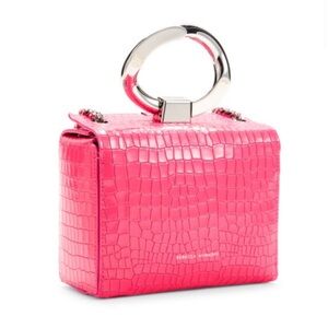 Rebecca Minkoff Pink Croc-Embossed Mini Bag with Silver Handle